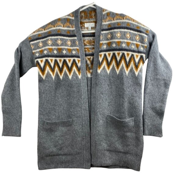 Lucky Brand Womens Cardigan Sweater S Aztec Geometric Southwestern Gray 100% Acr - Picture 1 of 11
